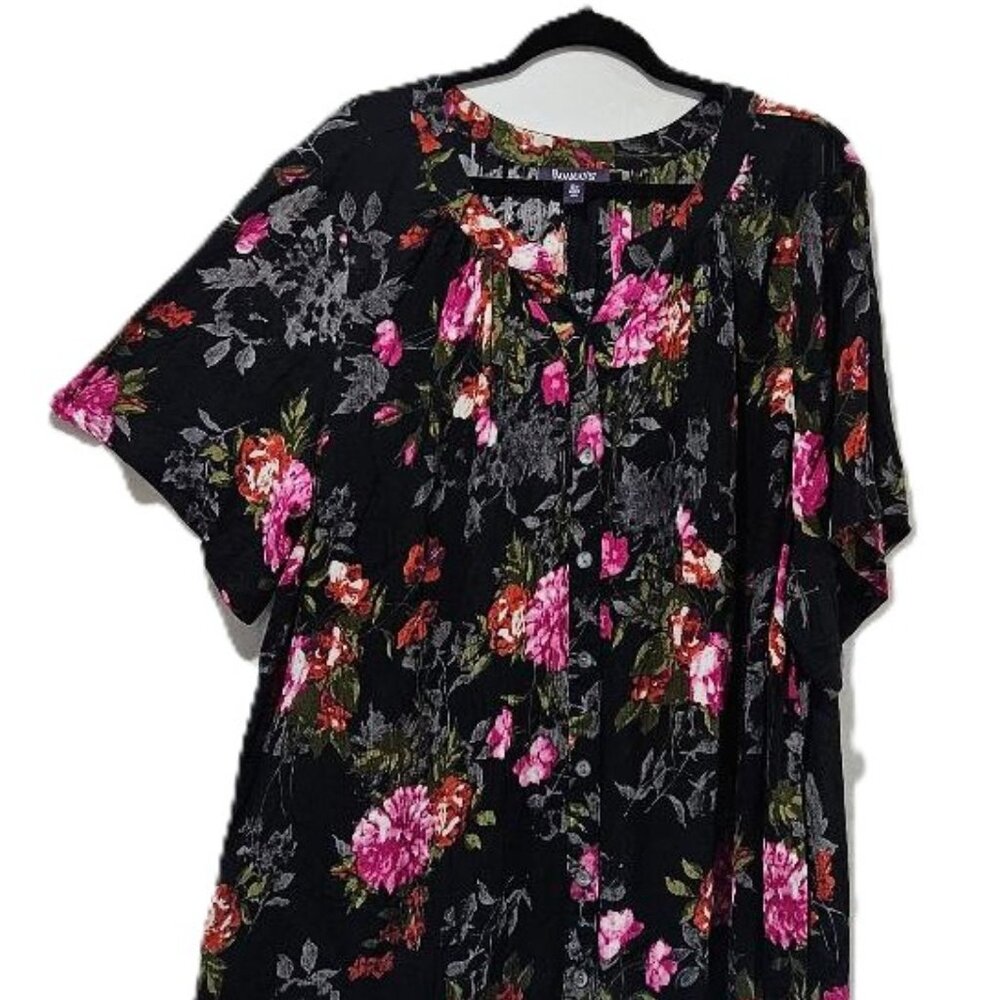 BLACK PINK MULTI-COLOR ROSE DARK FLORAL SHORT SLEEVE BLOUSE TOP 4X – 5X BOHO